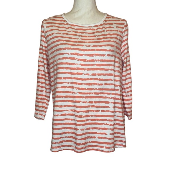 Appleseed’s Essential Cotton Striped 3/4 Length Sleeve Tunic Coral/White SZ PL - Picture 1 of 5